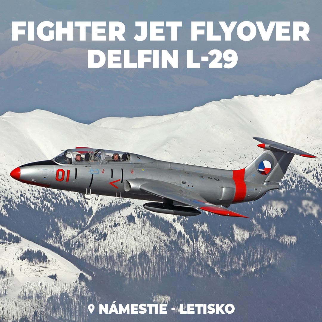 Delfín L-29 fighter jet flyover